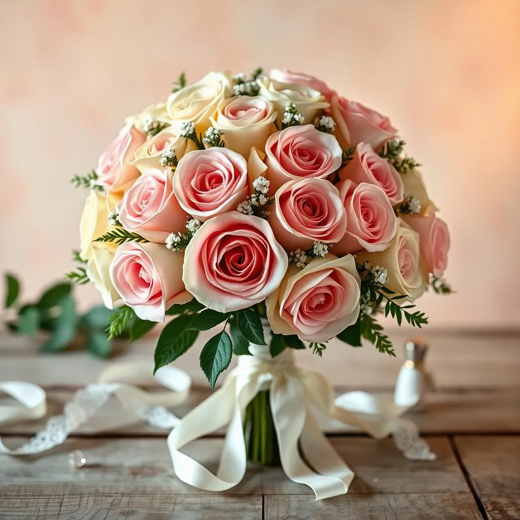Stunning Cream & Pink Roses Wedding Bouquet