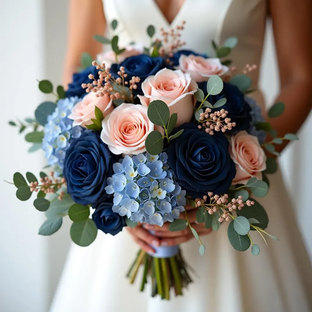 Amazing Navy Blue & Rose Gold Wedding Bouquets