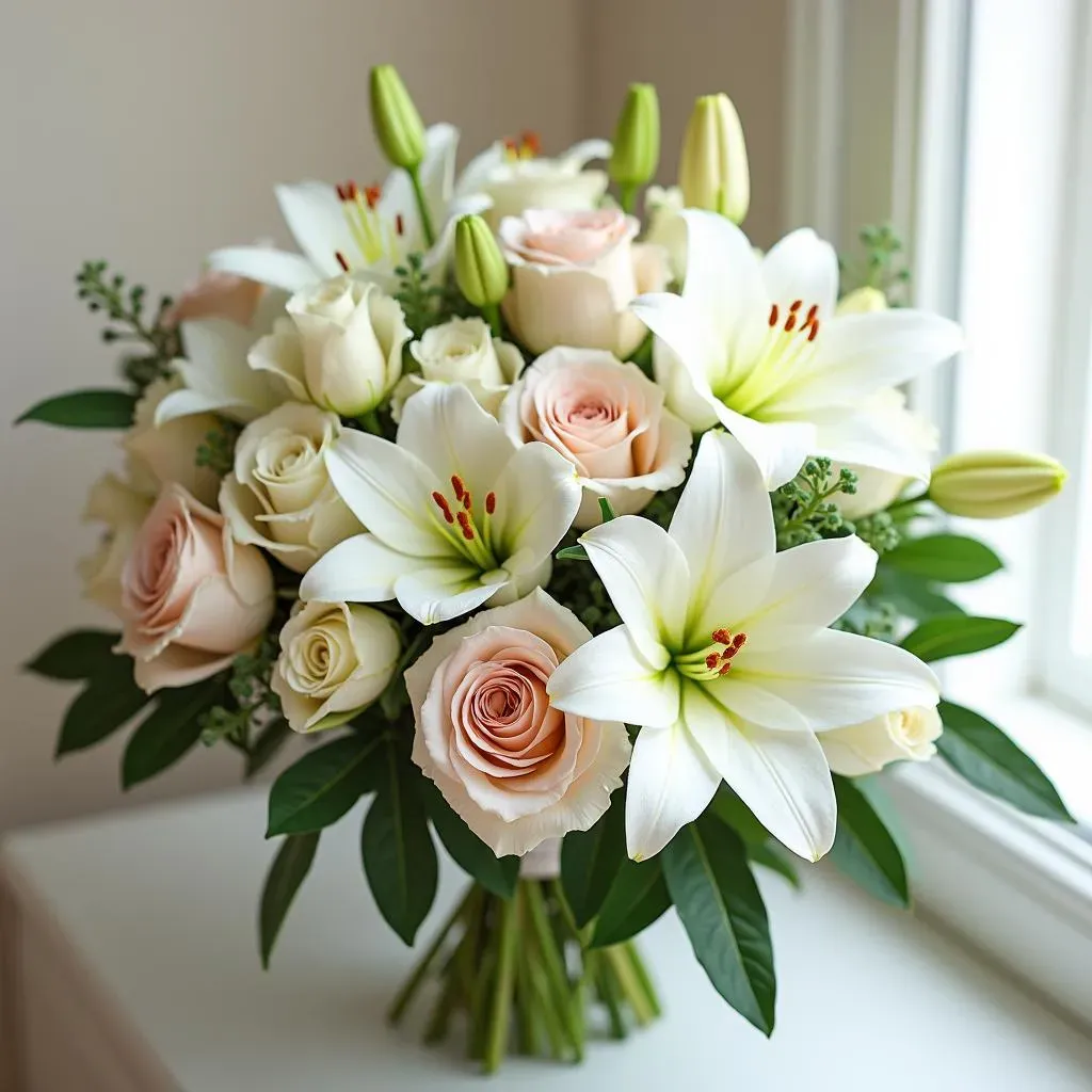 Stunning Stargazer Lily and Rose Wedding Bouquet Ideas