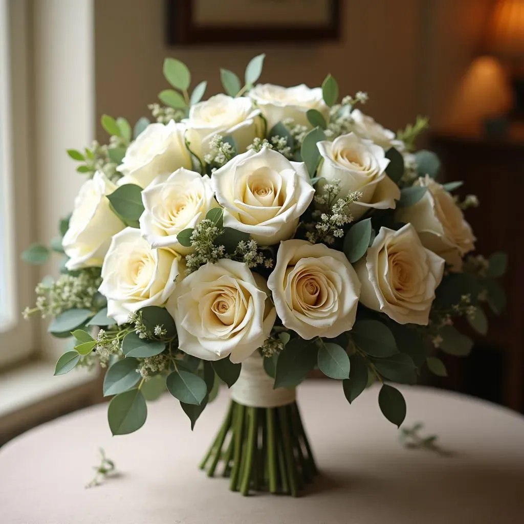 Stunning White Rose and Eucalyptus Wedding Bouquet Ideas